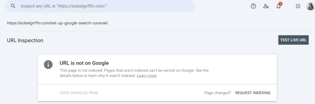 google search console request indexing page